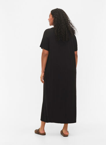 Wiskozowa sukienka midi z krótkim rekawem, Black, Model image number 1