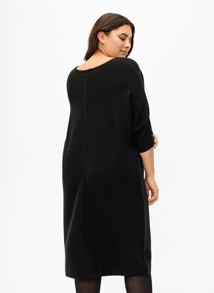 Prazkowana sukienka z rekawem 3/4, Black, Model image number 1