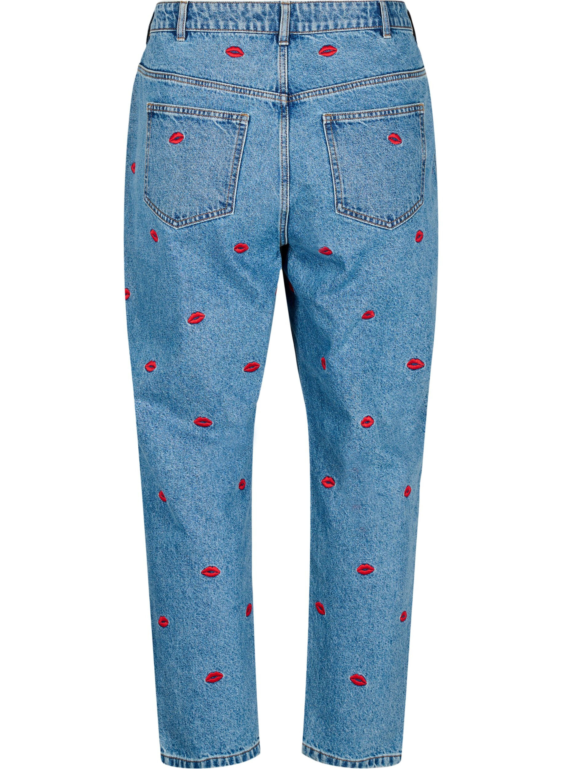 Zizzi  Jeansy Mille typu mom fit z haftem, Niebieskie, Packshot image number 1