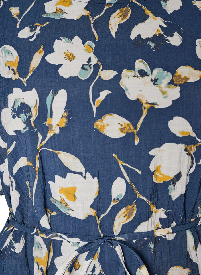 Sukienka do kostek z falujacymi rekawami i paskiem w talii, Niebieskie, Packshot image number 2