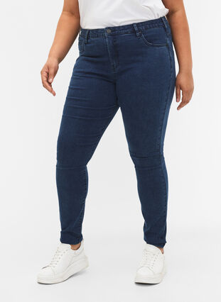 Bardzo obcisle jeansy Amy z wysokim stanem, Dark blue, Model image number 3