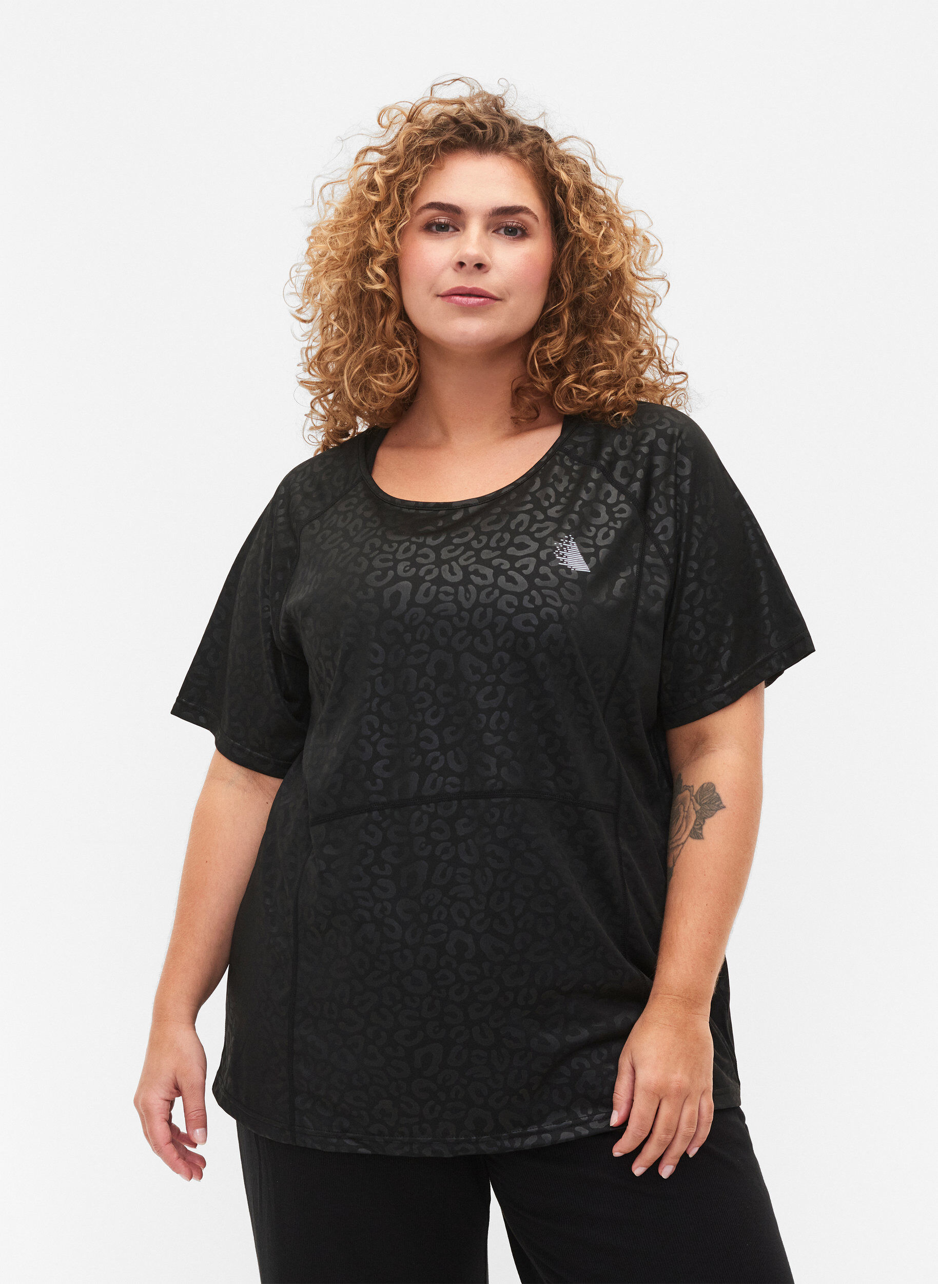 Zizzi Workout t-shirt with print and mesh, Black, Model image number 0