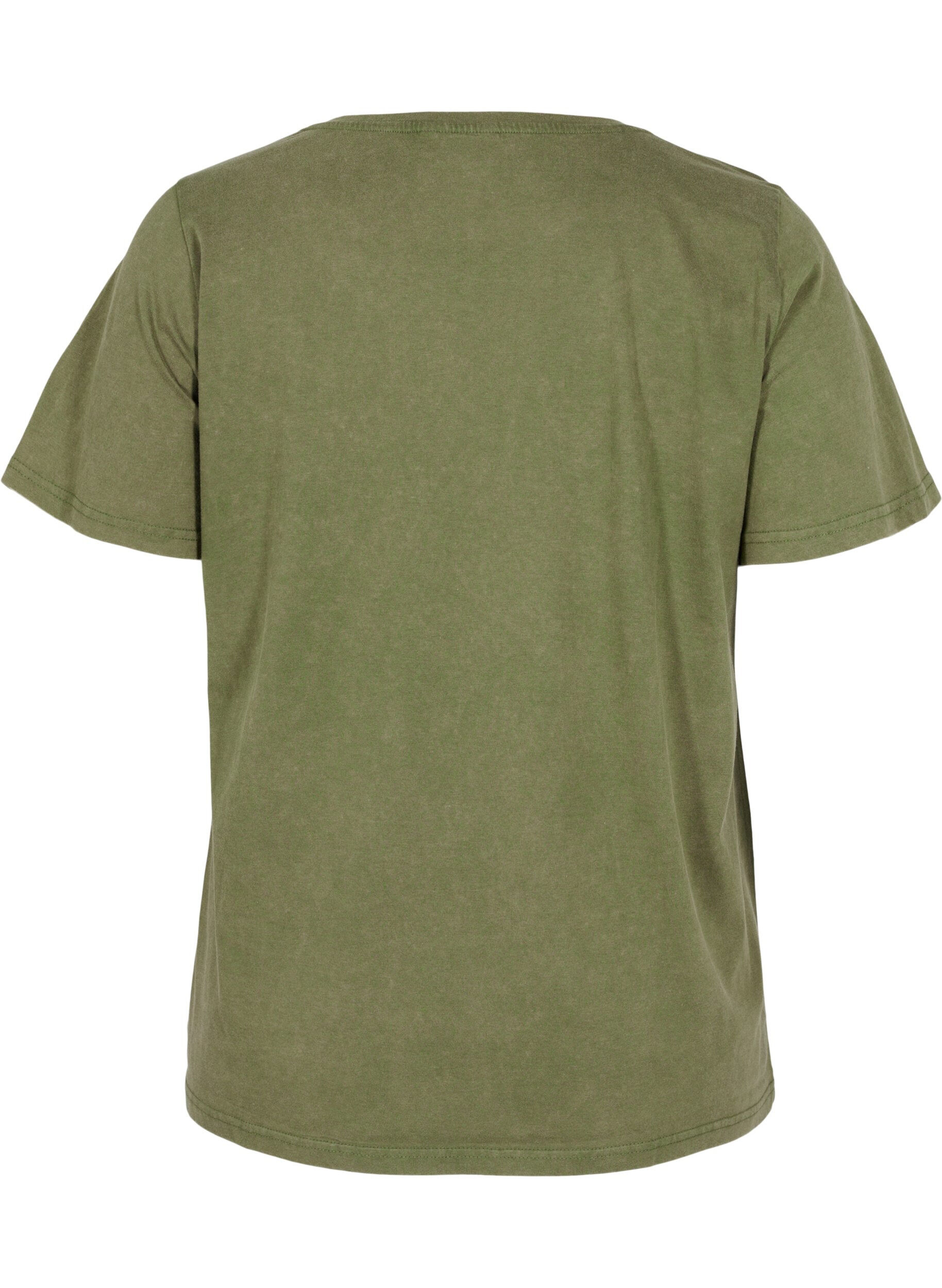 Zizzi Cotton t-shirt in acid wash and stones, Ivy Green Wash, Packshot image number 1