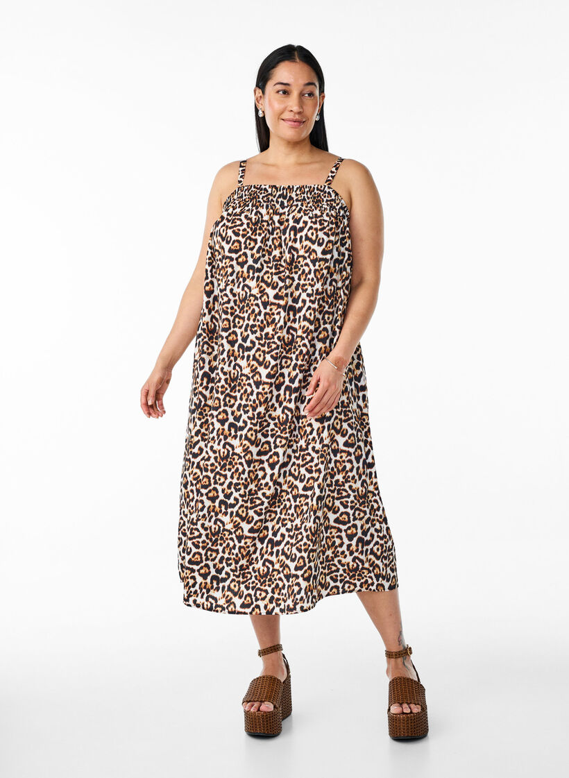 Sukienka midi z wiskozy, Beżowy, Model image number 0