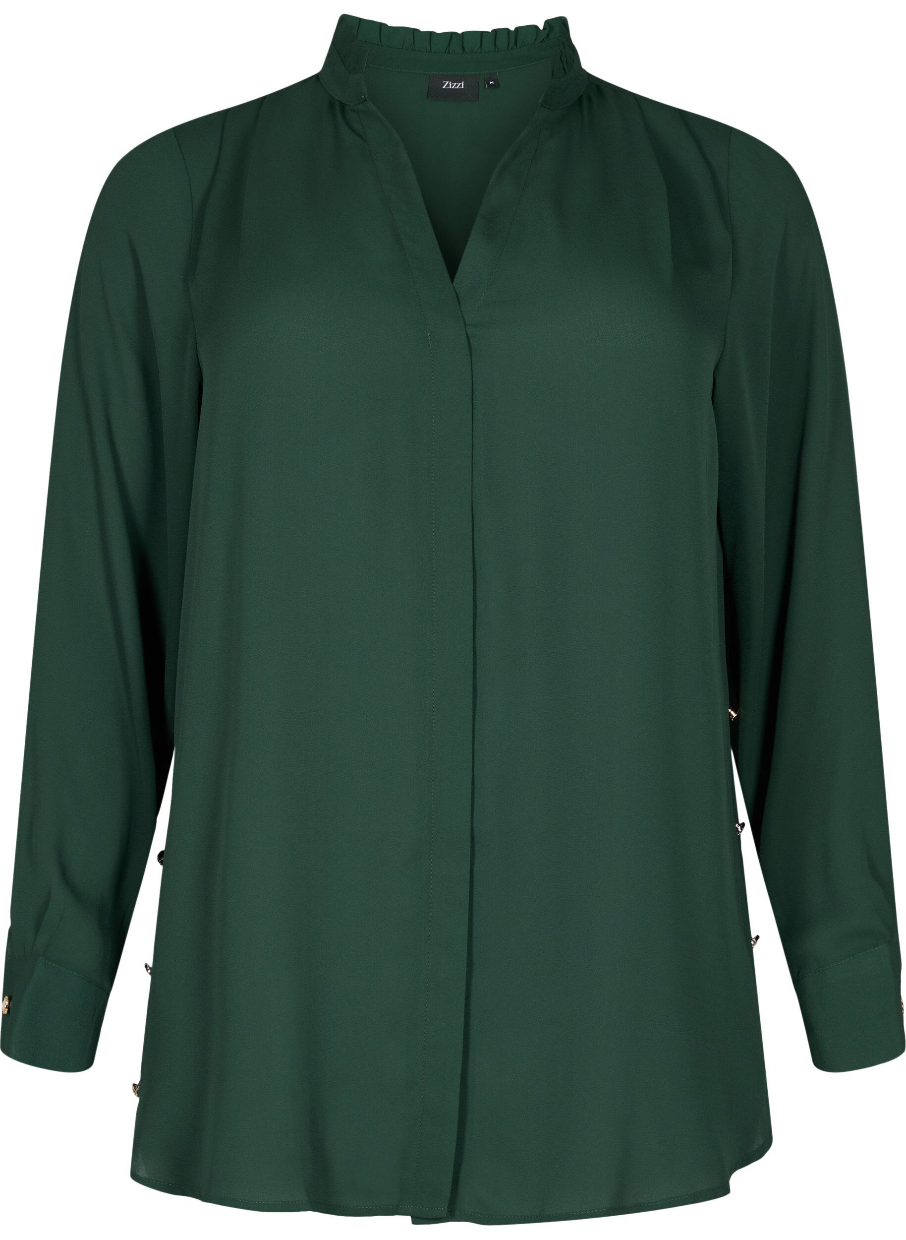Zizzi Long sleeve shirt with ruffle collar, Scarab, Packshot image number 0