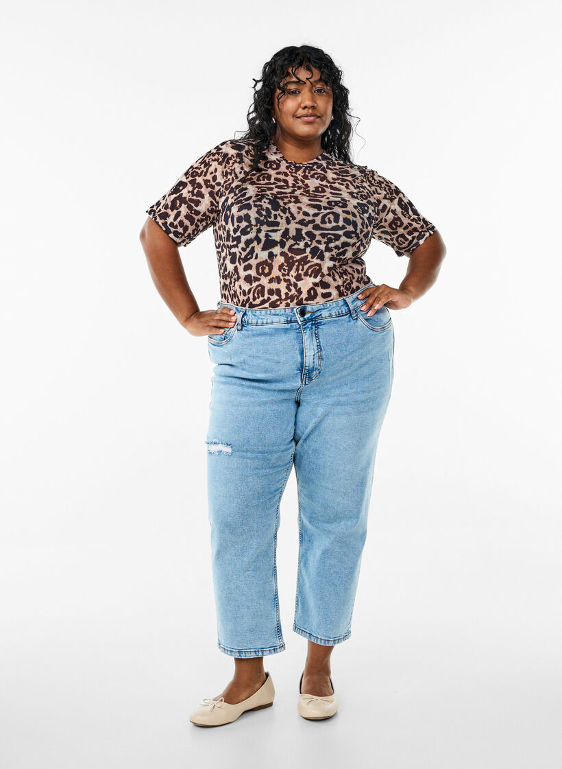 Bluzka z siateczki z krótkim rekawem, Brązowy, Model image number 1