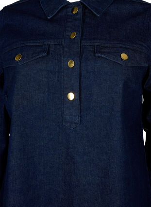 Trapezowa sukienka z jeansu zapinana na guziki, Dark Blue Denim, Packshot image number 2