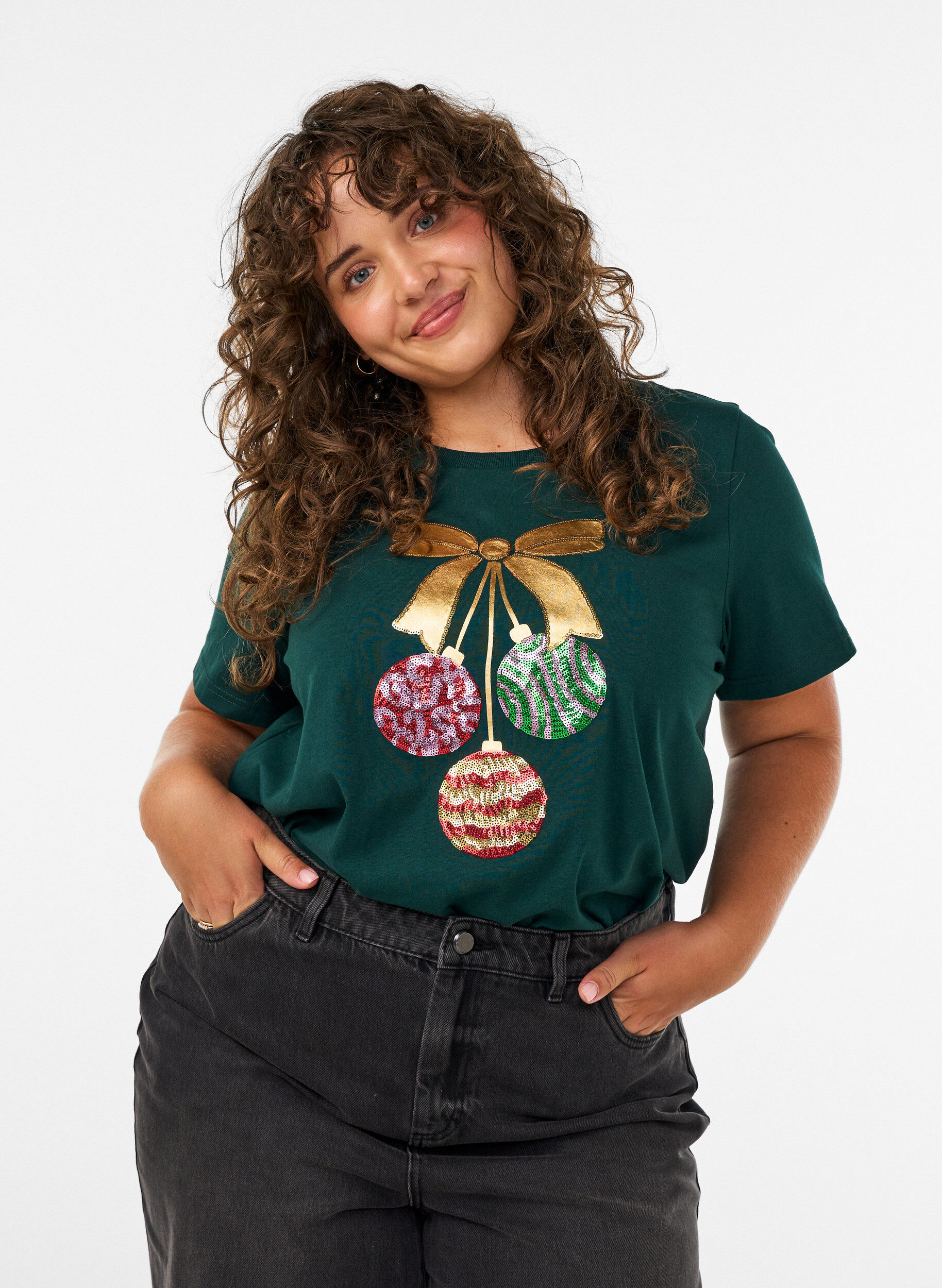 ZizziKoszulka swiateczna z bawelny organicznej, Zielony, Model image number 0
