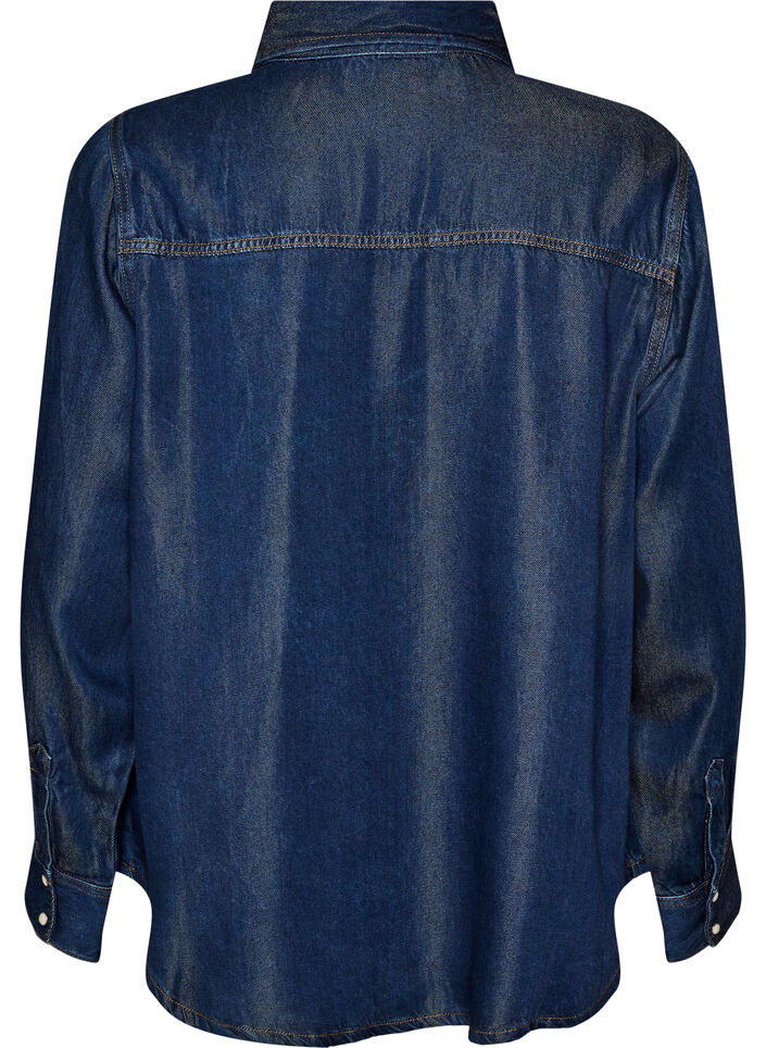 Koszula z denimu z lyocellu zapinana na zatrzaski, Niebieskie, Packshot image number 1