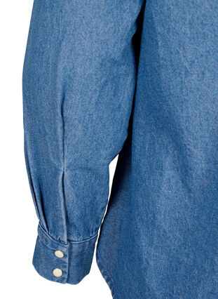 Jeansowa koszula w kwiaty z kieszenia na piersi, Light Blue Denim, Packshot image number 4
