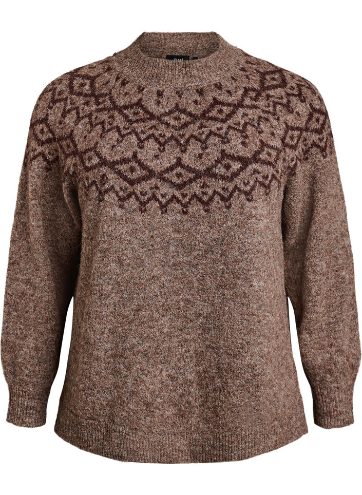 Sweter w norweski wz&oacute;r, Brązowy, Packshot image number 0