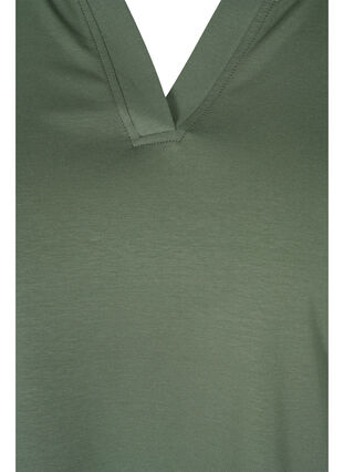 Jednokolorowa bawelniana bluzka z 3/4-length rekawami i rozcieciami, Thyme, Packshot image number 2