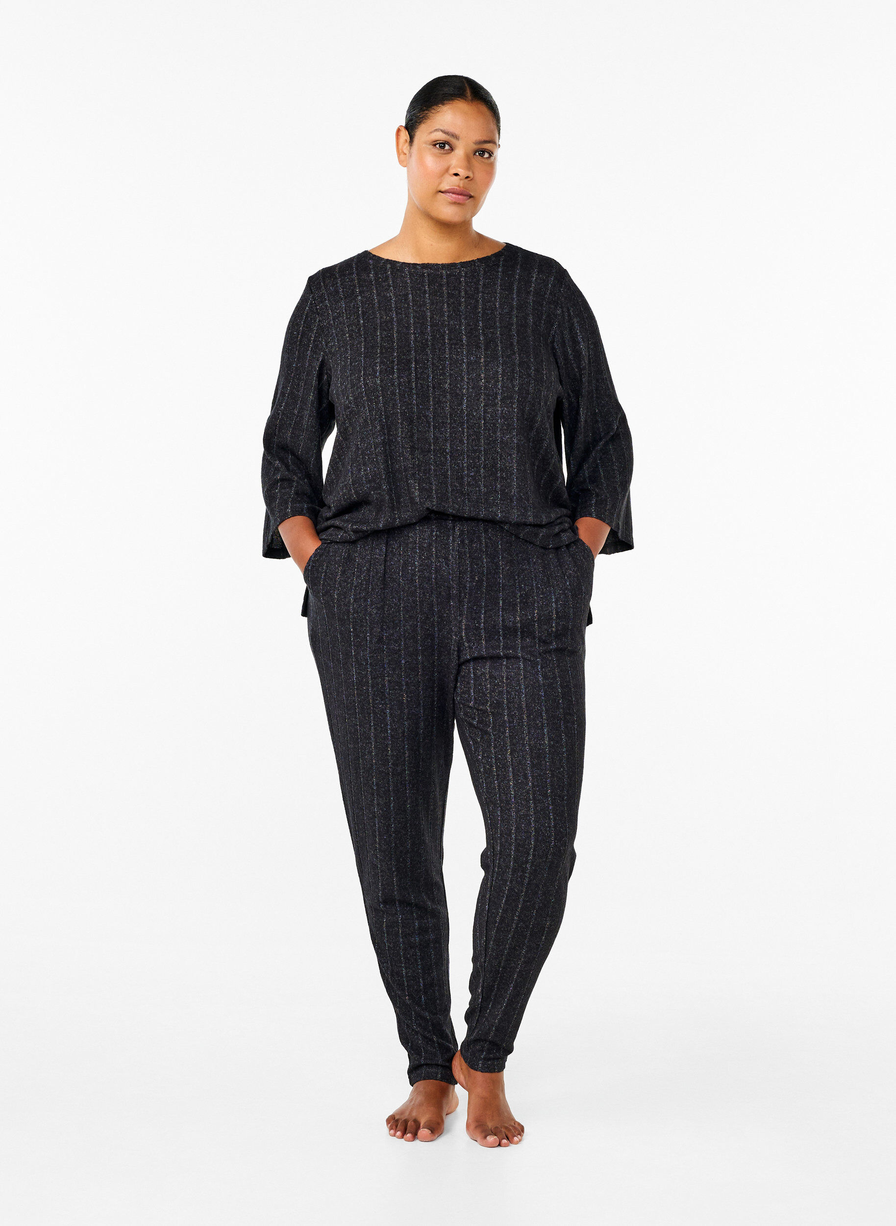 Zizzi Luzna bluzka z rekawami 3/4, Czarne, Model image number 1