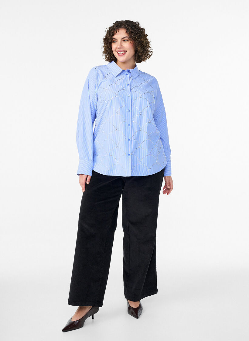 Koszula z paskami i cwiekami, Niebieskie, Model