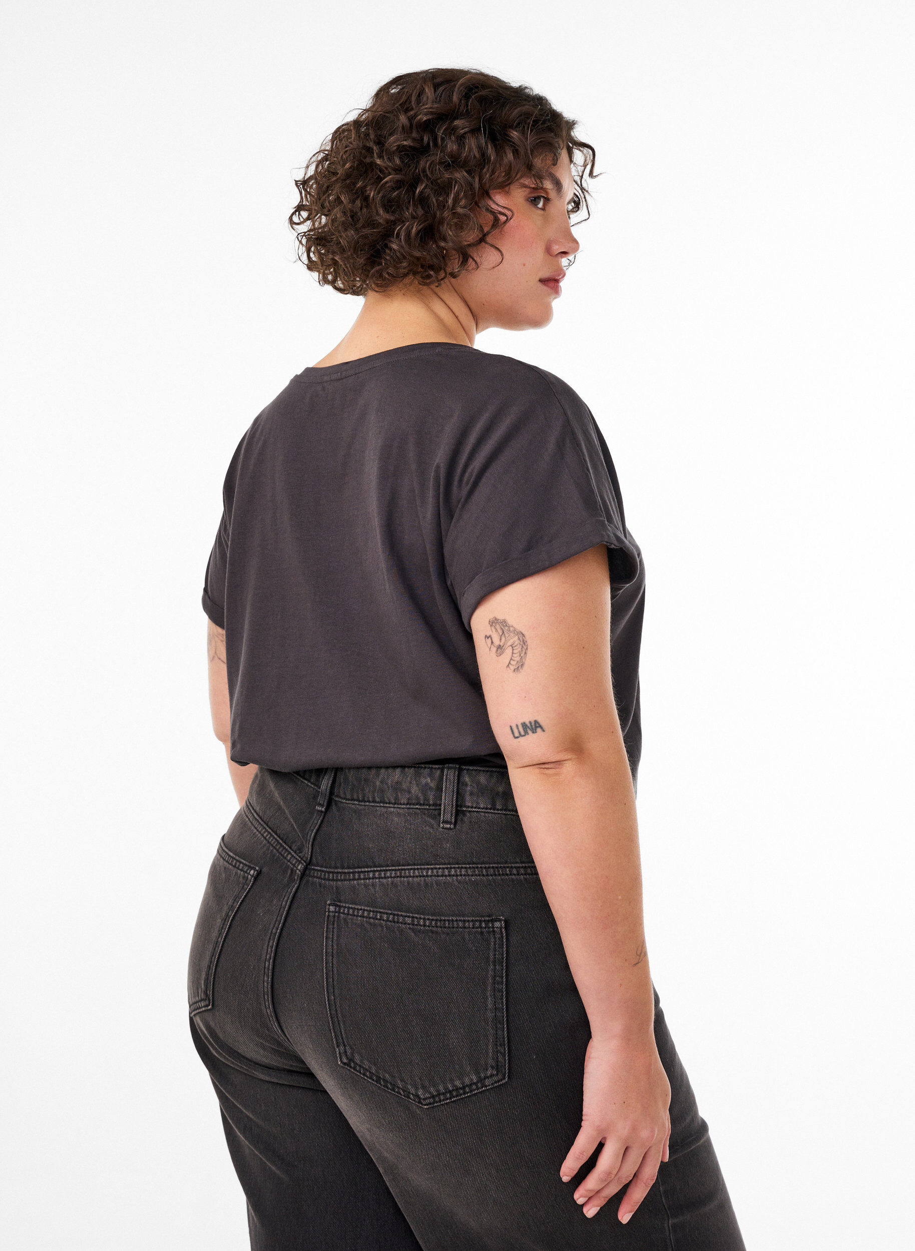 ZizziBawelniany T-shirt z nadrukiem ze zlotej folii, Ciemnoszary, Model image number 2