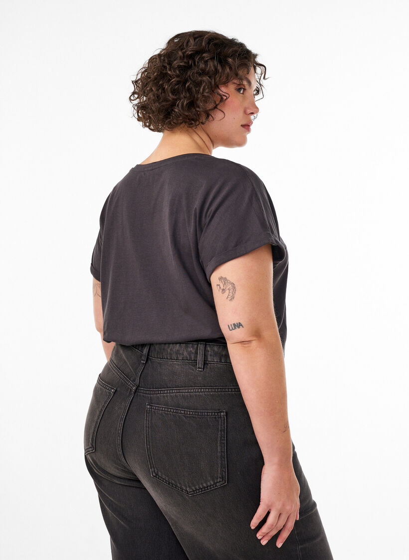 Bawelniany T-shirt z nadrukiem ze zlotej folii, Ciemnoszary, Model image number 2