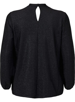 Brokatowa bluzka z dlugimi rekawami, okraglym dekoltem i detalami w serek, Black Black, Packshot image number 1