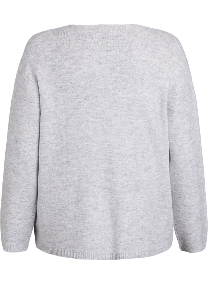 Kardigan z dekoltem w szpic i haftowanymi kwiatami, Szary, Packshot image number 1