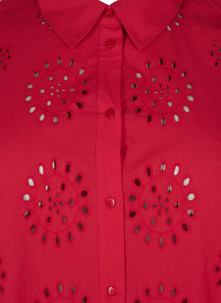 Bluzka koszulowa z haftem angielskim i rekawem 3/4, Tango Red, Packshot image number 2