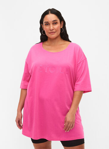 Bawelniana koszulka oversize z nadrukiem, Shocking Pink ÉTOILÉ, Model image number 0
