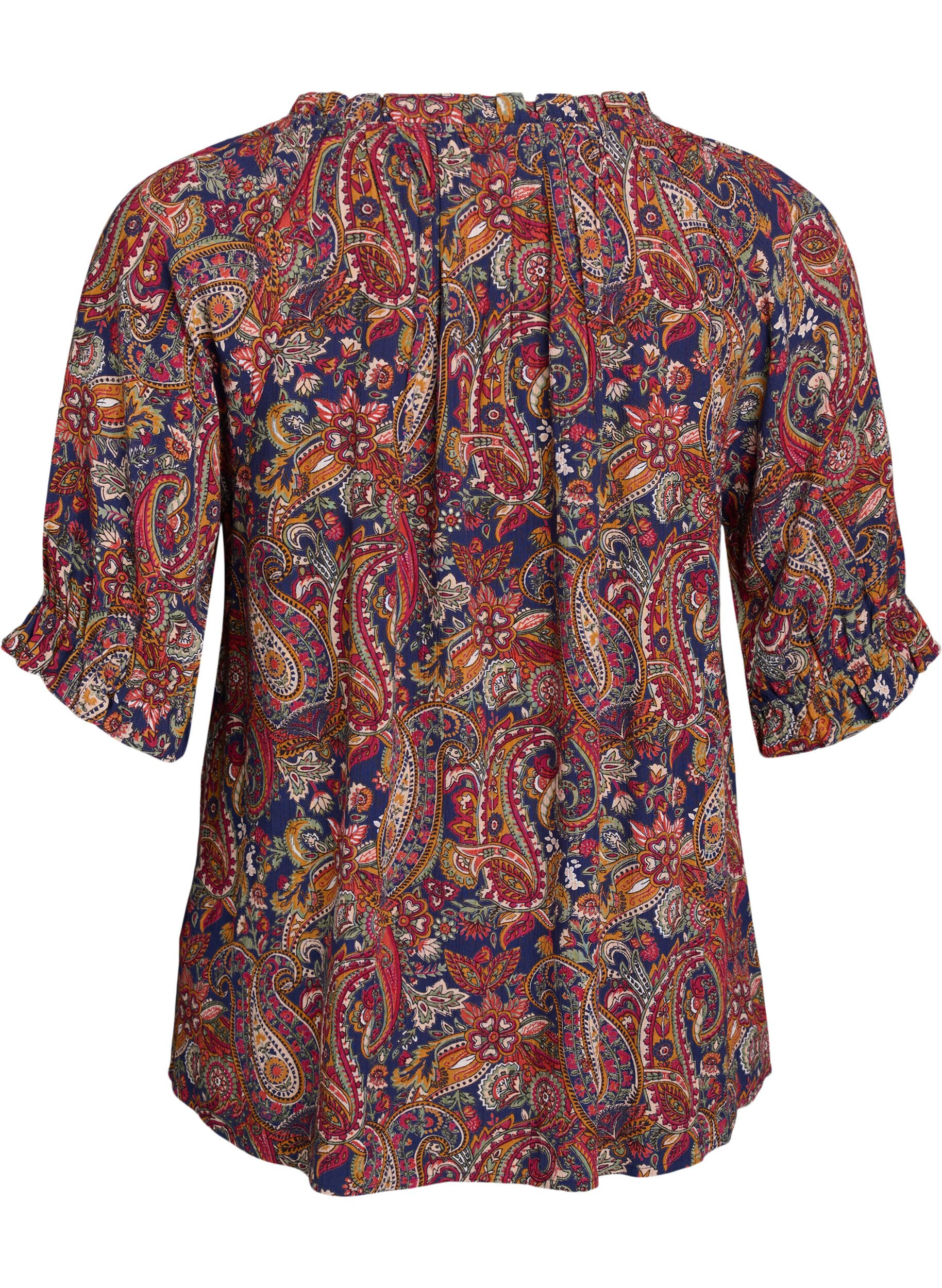 ZizziWiskozowa bluzka z motywem paisley i rekawami do lokcia, Niebieskie, Packshot image number 1