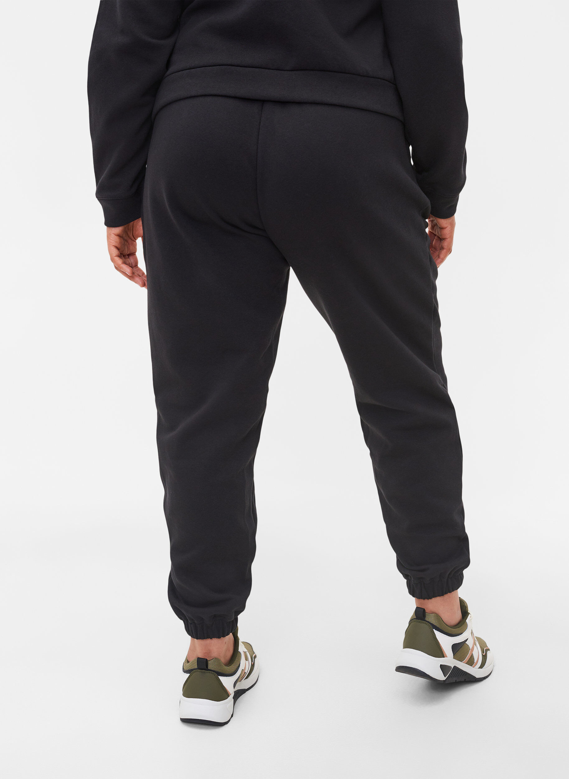 ZizziLoose cotton trousers with pockets, Black, Model image number 1