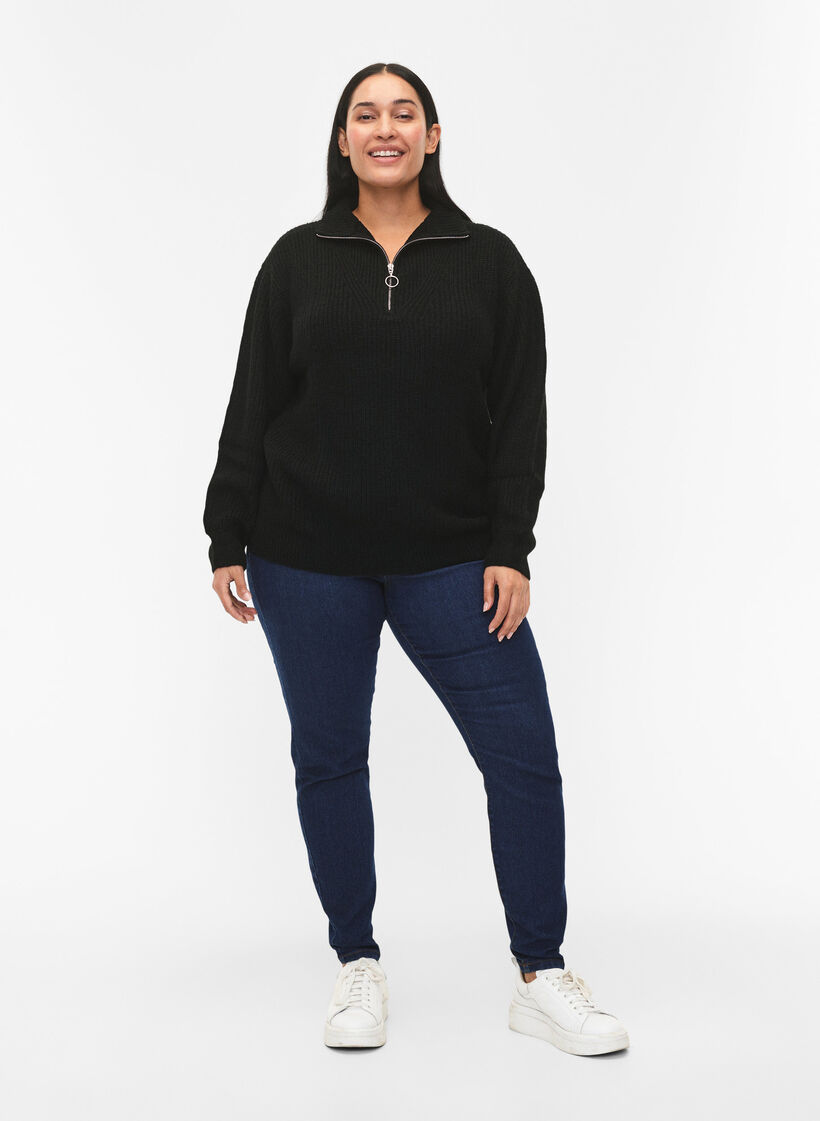 FLASH – dzianinowy golf z zamkiem, Czarne, Model image number 1