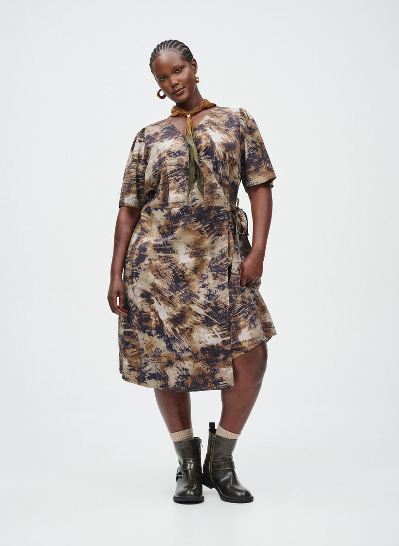 Kopertowa sukienka z nadrukiem, Zielony, Image image number 0