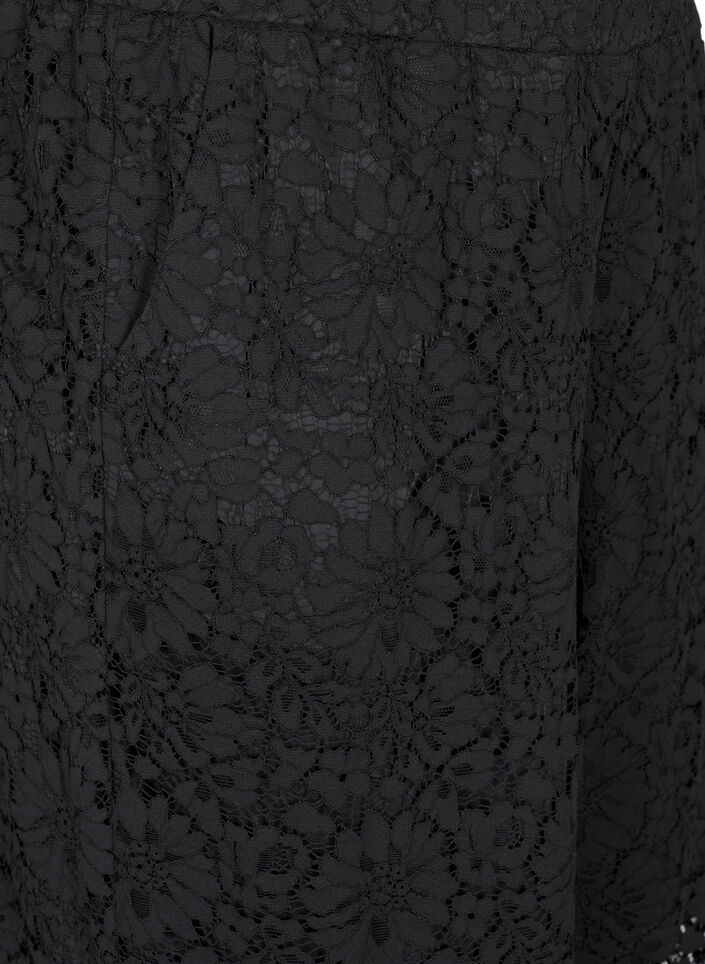 Koronkowe spodnie z wysokim stanem i kieszeniami, Czarne, Packshot image number 2