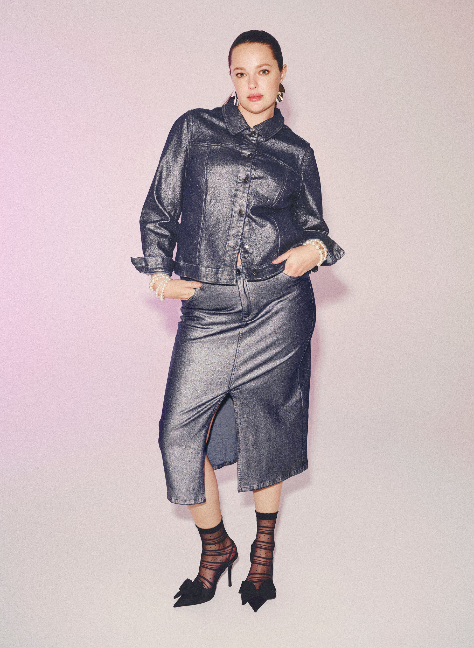 Zizzi Posrebrzana sp&oacute;dnica midi, Gun Sliver, Image image number 0