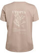 T-shirt z nadrukiem tekstowym i okraglym dekoltem, Brązowy, Packshot image number 1