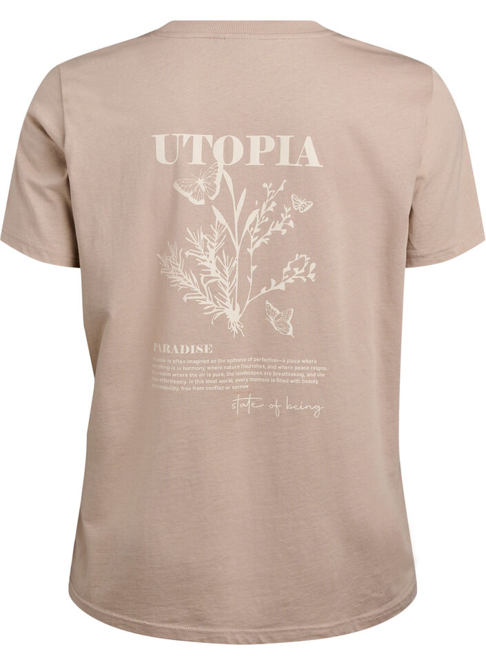 T-shirt z nadrukiem tekstowym i okraglym dekoltem, Brązowy, Packshot image number 1