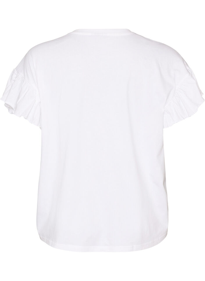 T-shirt z bawelny organicznej z bufiastymi rekawami, Biały, Packshot image number 1