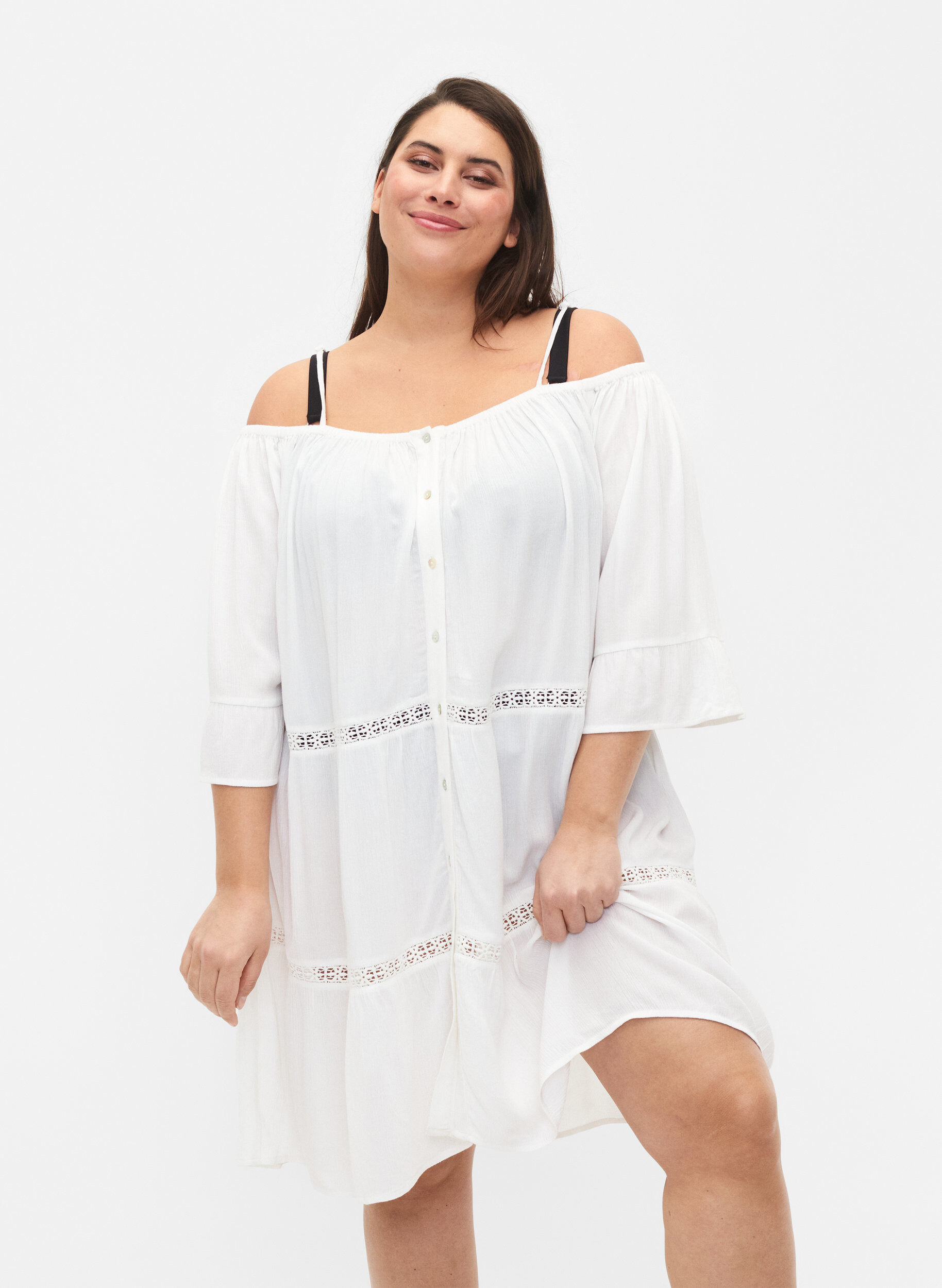 Zizzi Beach tunic with off-shoulder, White, Model image number 0
