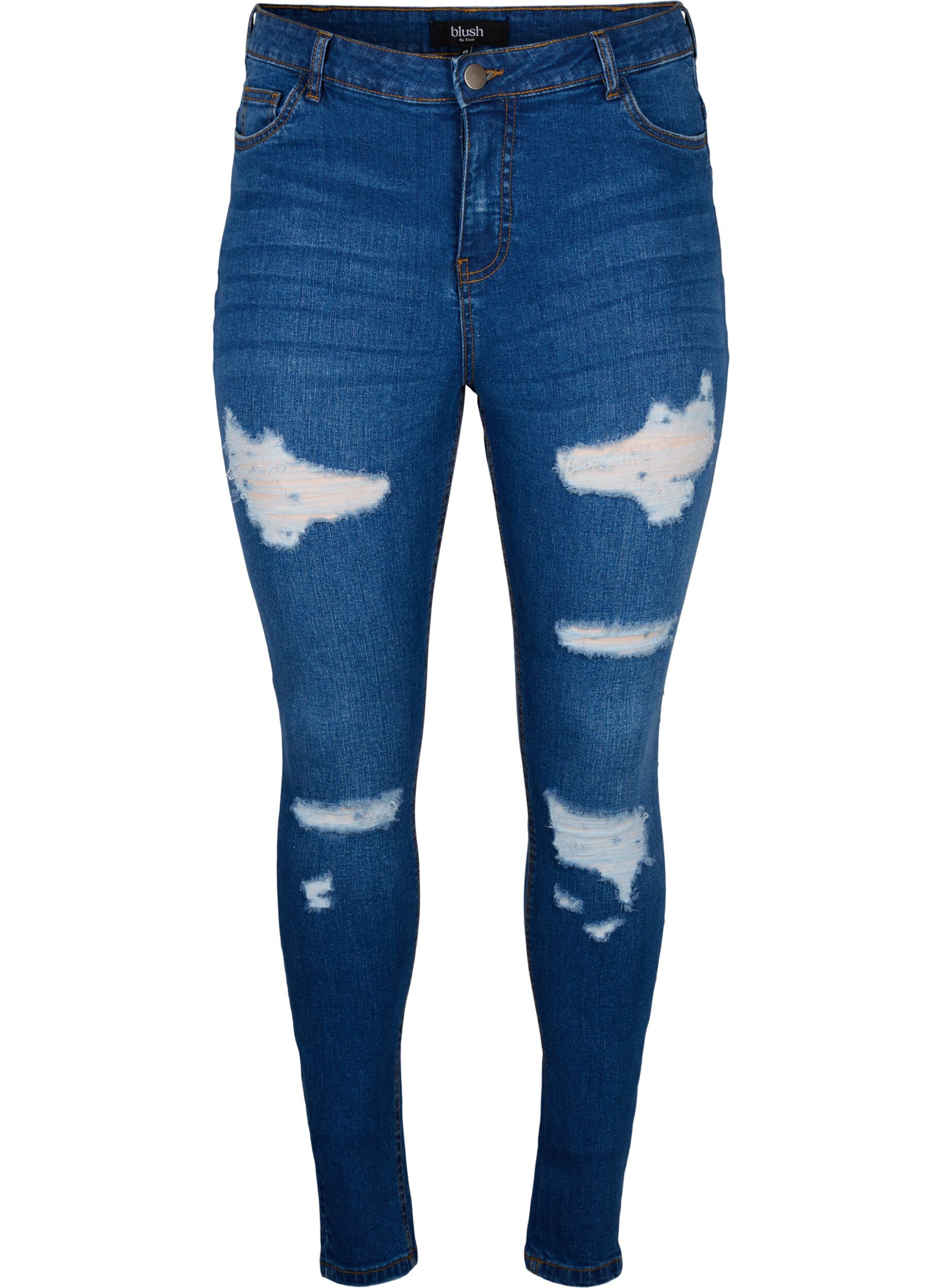 Zizzi Jeansy o dopasowanym kroju z przetarciami, Blue Denim, Packshot image number 0