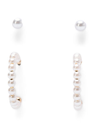 2-pack kolczyki z perlami, Gold w. Pearl, Packshot image number 2