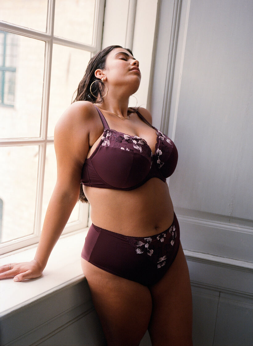  Majtki z mikrofibry z kwiatowym haftem, Ciemnobordowy, Image image number 0