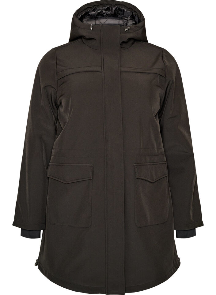 Hydrofobowa kurtka softshell z pikowana podszewka, Czarne, Packshot image number 0