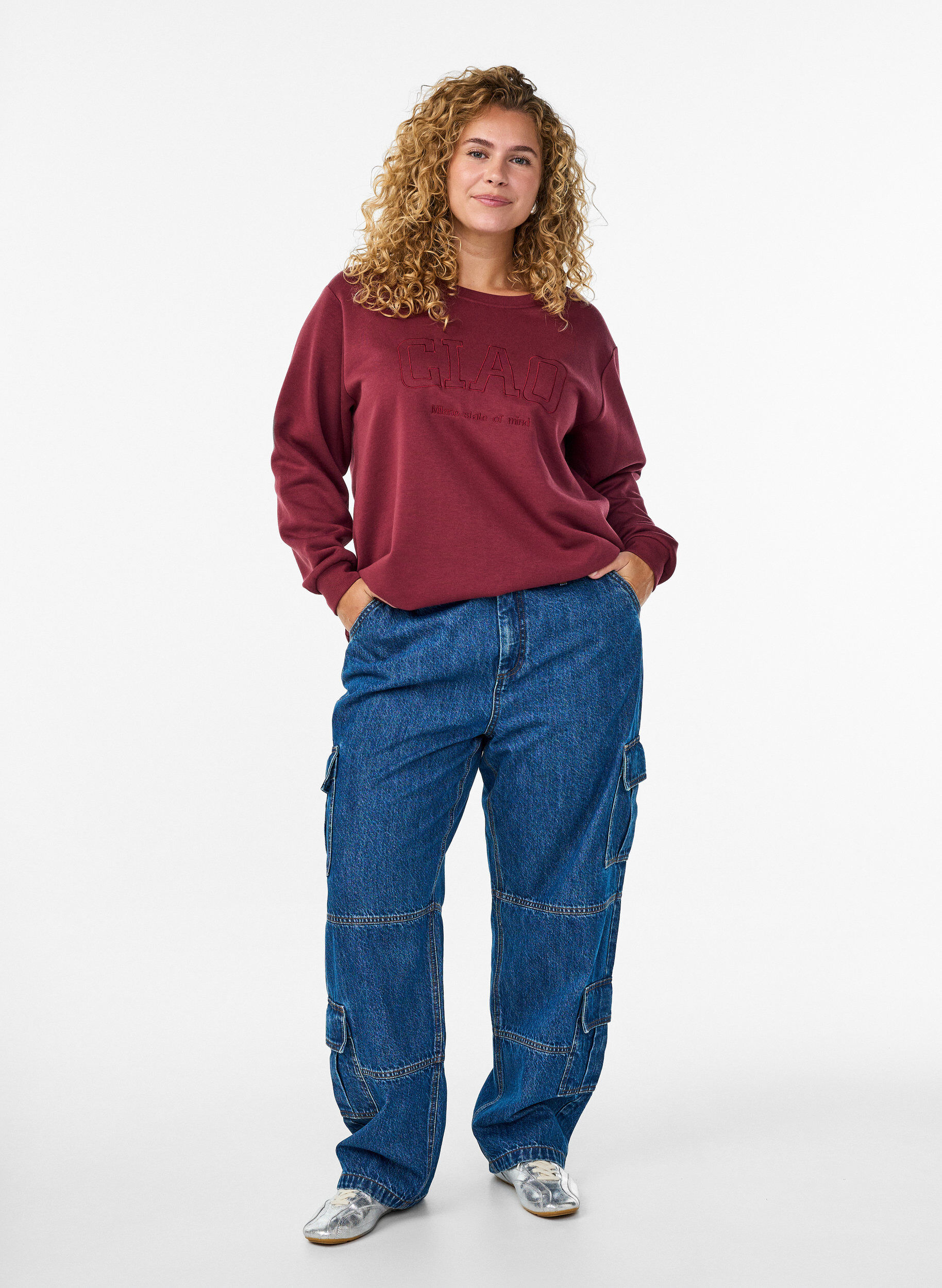 Zizzi Bluza z haftowanym motywem nawiazujacym do Mediolanu, Ciemnobordowy, Model image number 1