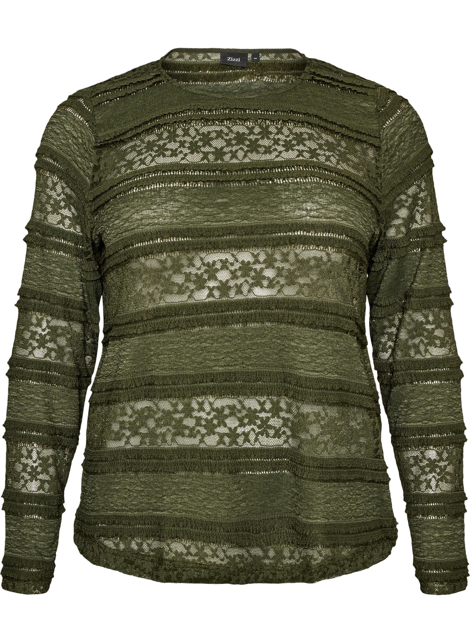 ZizziKoronkowa bluzka z dlugim rekawem, Zielony, Packshot image number 0
