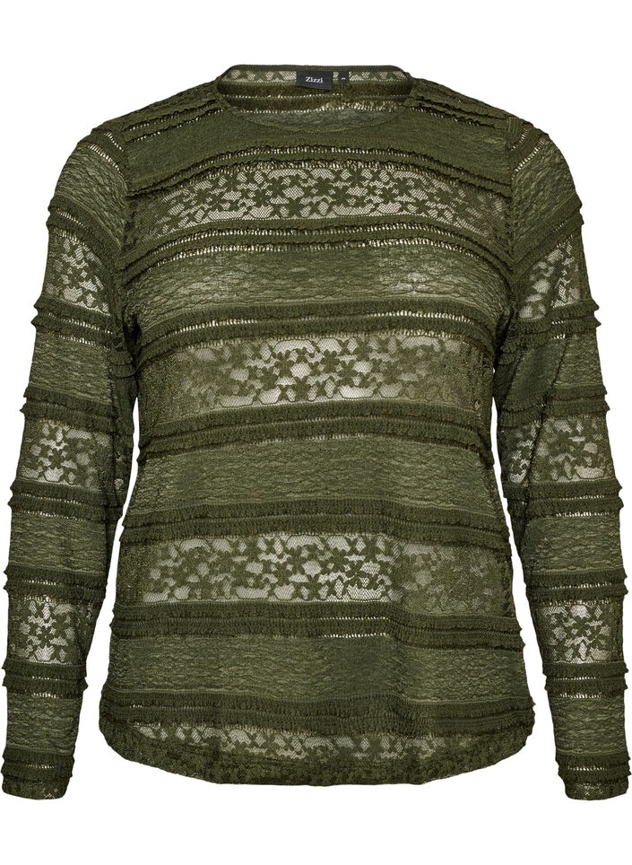 Koronkowa bluzka z dlugim rekawem, Zielony, Packshot image number 0