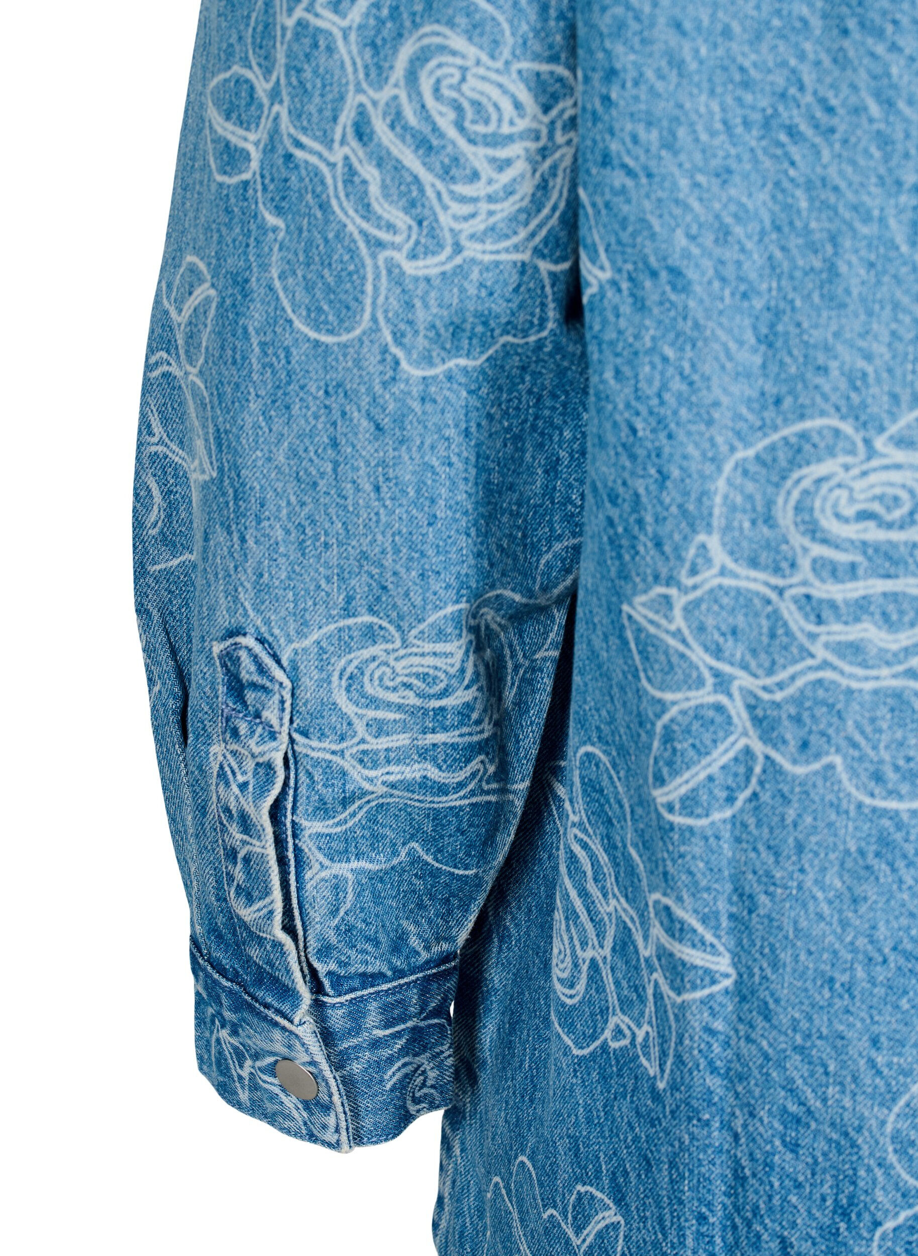 Zizzi Kurtka jeansowa z kwiatami, Light Blue Denim, Packshot image number 3