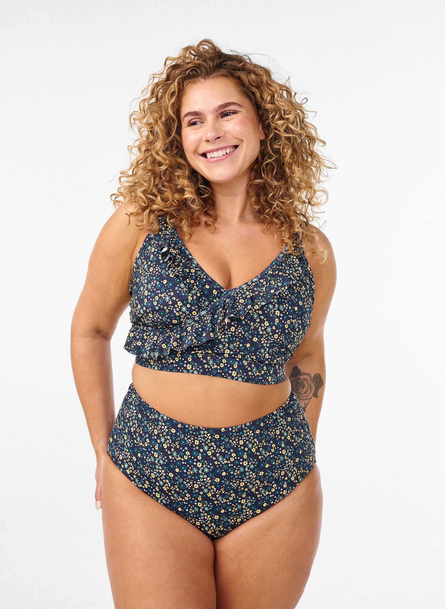 Figi damskie bikini z nadrukiem i wysokim stanem, Zielony, Model