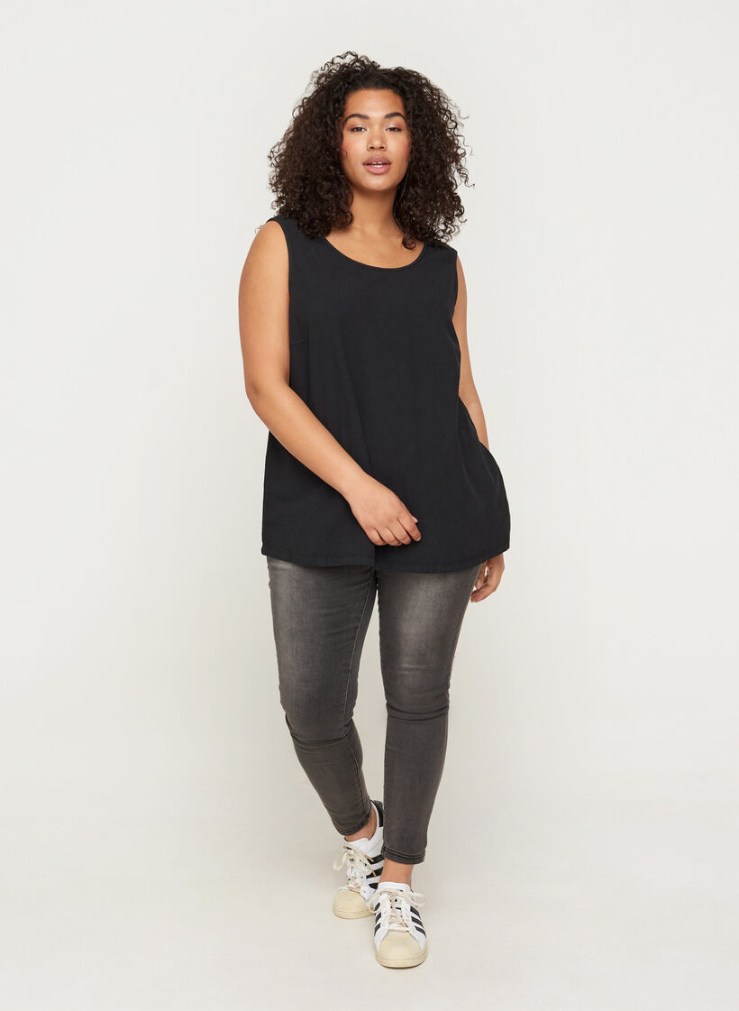 Sleeveless top in cotton, Black, Model image number 2