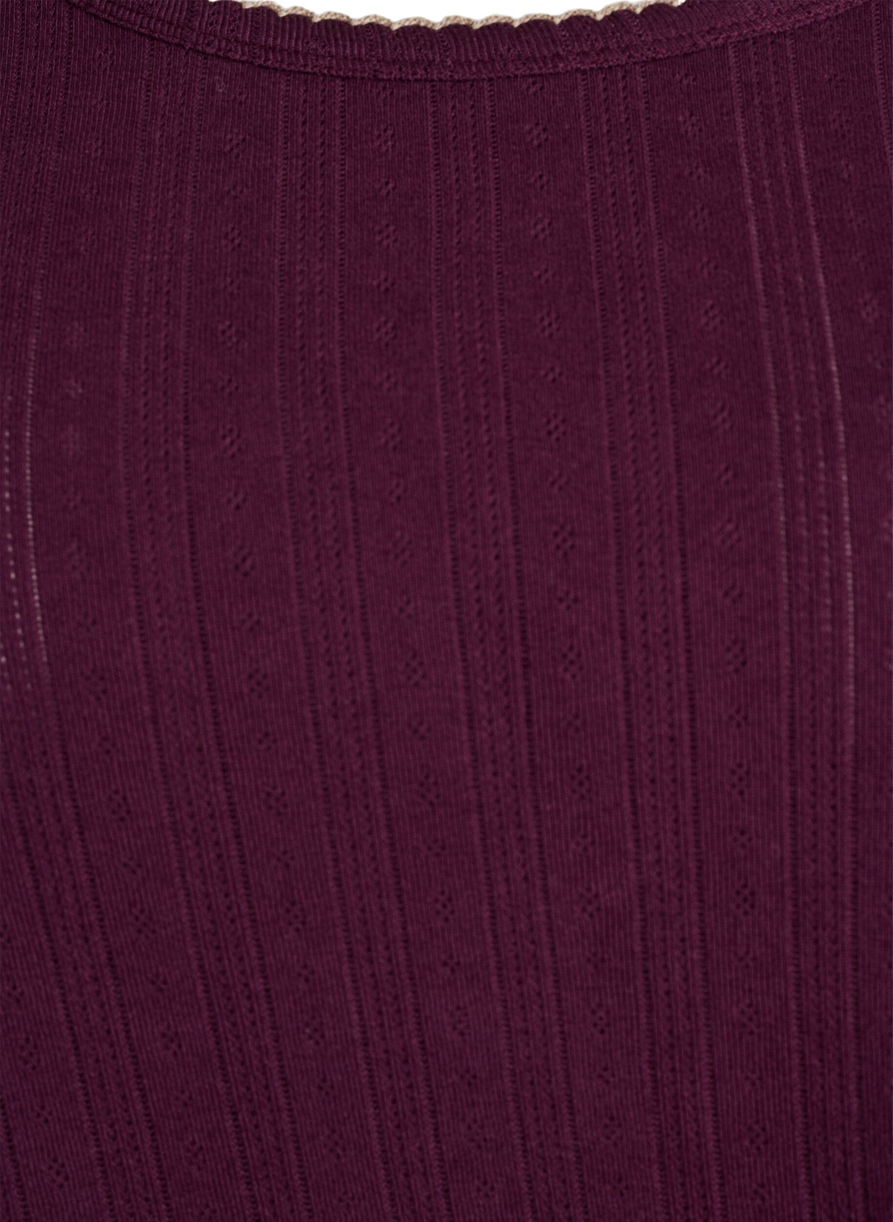 ZizziBawelna organiczna pizamowa bluzka z haftem przelotowym, Ciemnobordowy, Packshot image number 2