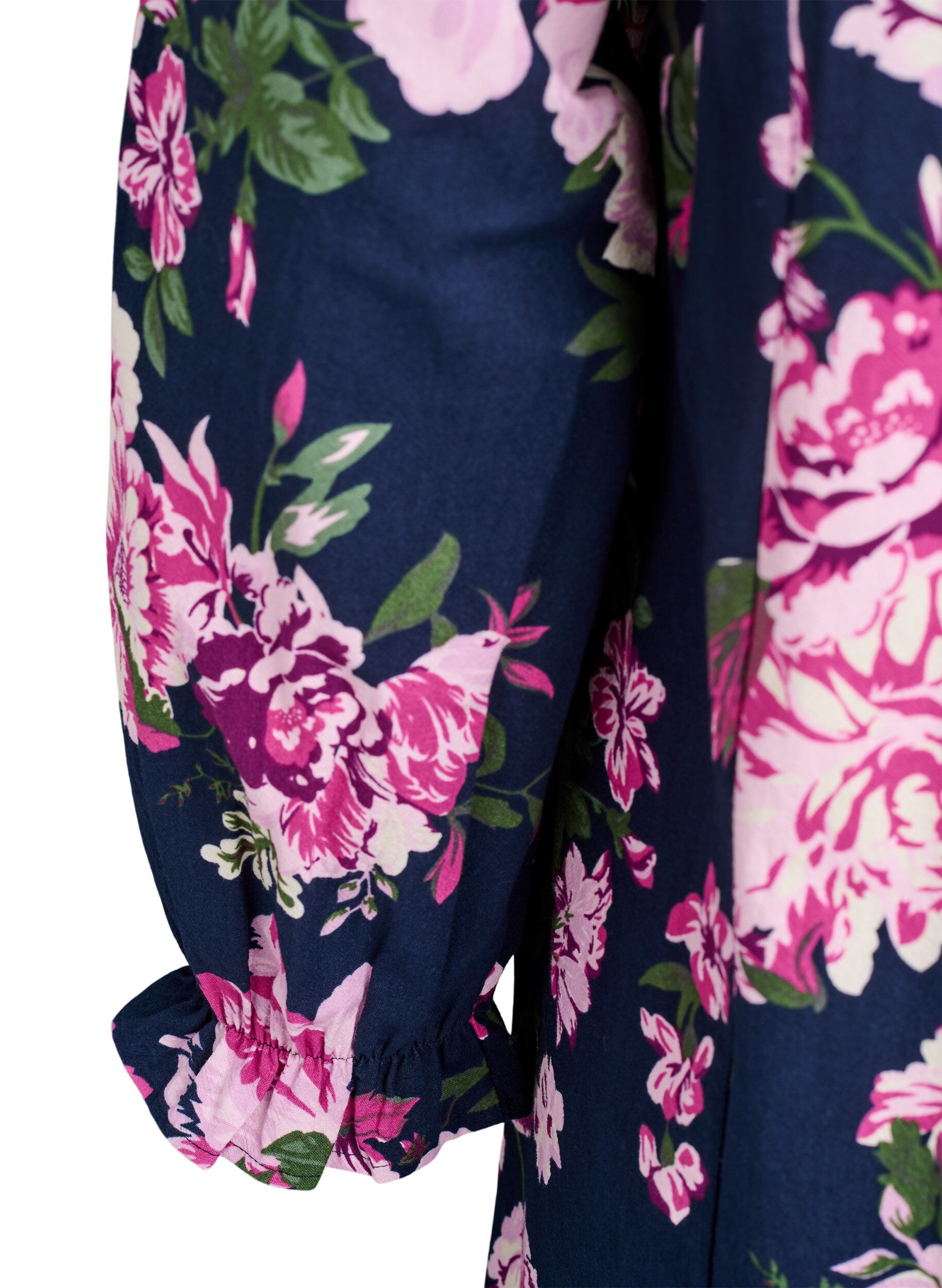 Zizzi Kr&oacute;tka bawelniana sukienka z dekoltem w szpic i dlugimi rekawami, Niebieskie, Packshot image number 3