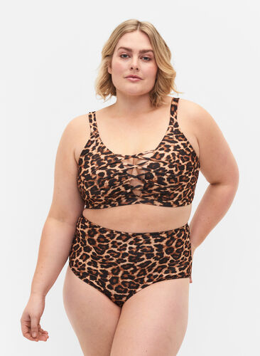 Dól od bikini z wysokim stanem i nadrukiem w panterke, Leopard Print, Model image number 0