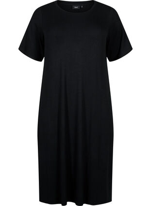Wiskozowa sukienka midi z krótkimi rekawami, Black, Packshot image number 0