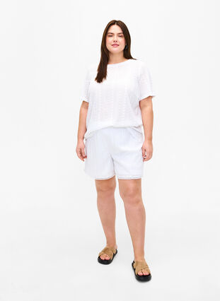 Bluzka z krótkim rekawem i teksturowanym wzorem, Bright White, Model image number 2