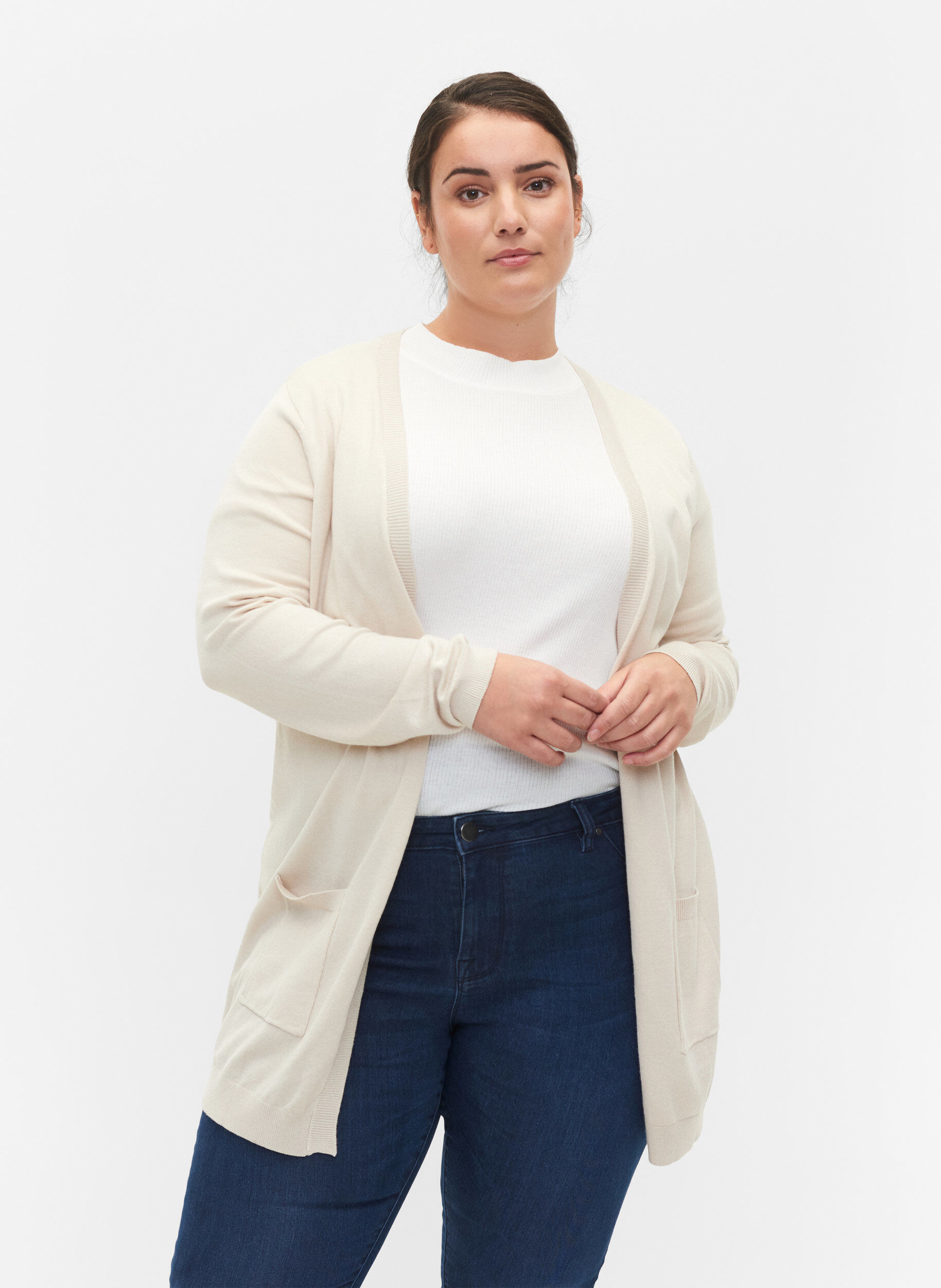 ZizziDlugi, dzianinowy kardigan z mieszanki wiskozy, Beżowy, Model image number 0